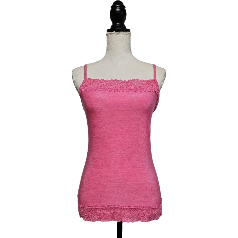Vtg Y2k Vanity Fair Pink Lace Trim Spaghetti Strap Cami Size‎ M Preppy Romantic